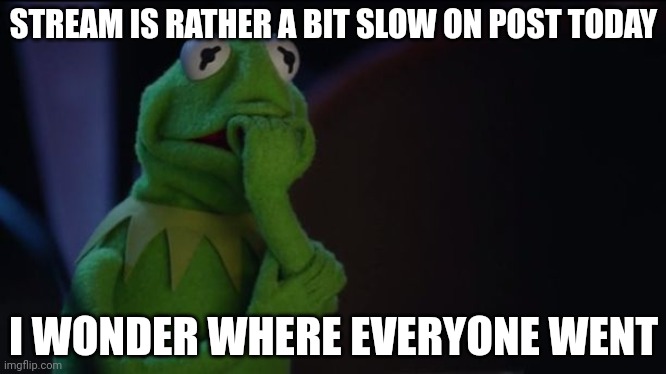 Kermit worried face | STREAM IS RATHER A BIT SLOW ON POST TODAY; I WONDER WHERE EVERYONE WENT | image tagged in kermit worried face | made w/ Imgflip meme maker