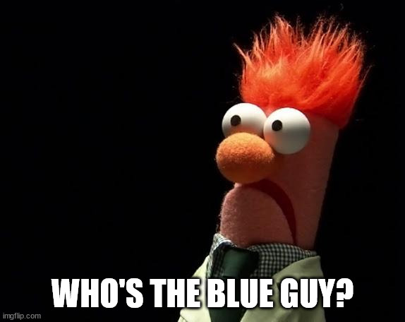 muppets | WHO'S THE BLUE GUY? | image tagged in muppets | made w/ Imgflip meme maker