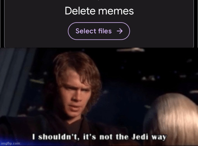Who cares if it takes up 200 GB of storage | image tagged in memes,anakin,delete | made w/ Imgflip meme maker