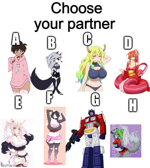 Blank White Template | Choose your partner; D; A; C; B; F; E; G; H | image tagged in blank white template | made w/ Imgflip meme maker