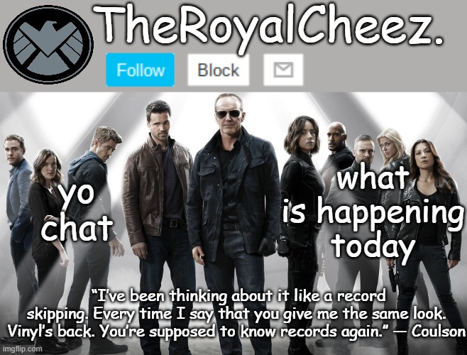 gm | yo chat; what is happening today | image tagged in theroyalcheez shield template | made w/ Imgflip meme maker