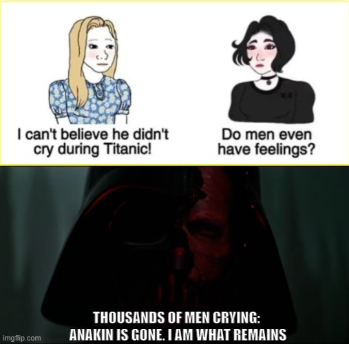 DoMenEvenHaveFeelings | THOUSANDS OF MEN CRYING: 

ANAKIN IS GONE. I AM WHAT REMAINS | image tagged in domenevenhavefeelings,star wars,obi wan kenobi,darth vader | made w/ Imgflip meme maker