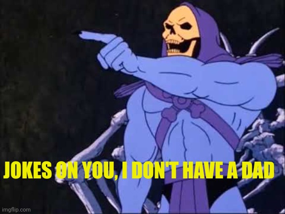 Skeletor | JOKES ON YOU, I DON'T HAVE A DAD | image tagged in skeletor | made w/ Imgflip meme maker