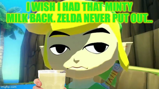 Zelda | I WISH I HAD THAT MINTY MILK BACK. ZELDA NEVER PUT OUT... | image tagged in zelda | made w/ Imgflip meme maker