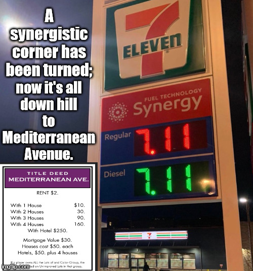 The higher it gets, the lower you feel. But hey, it's all so synergistic, fuzzy & bright on the Biden Dreamscape! | A synergistic corner has been turned;; now it's all 
down hill 
to 
Mediterranean 
Avenue. | image tagged in memes,politics | made w/ Imgflip meme maker