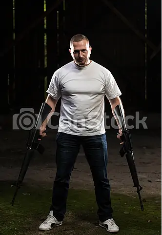 High Quality man holding guns Blank Meme Template