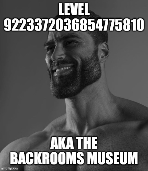 Giga Chad | LEVEL 9223372036854775810 AKA THE BACKROOMS MUSEUM | image tagged in giga chad | made w/ Imgflip meme maker