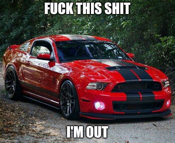 Mustang 1 | FUCK THIS SHIT I'M OUT | image tagged in mustang 1 | made w/ Imgflip meme maker