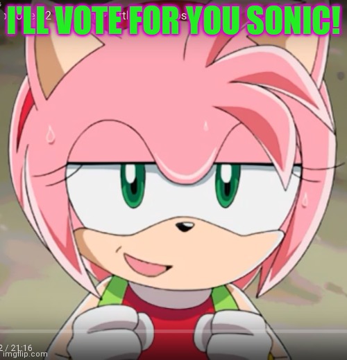 Amy Rose! | I'LL VOTE FOR YOU SONIC! | image tagged in amy rose | made w/ Imgflip meme maker