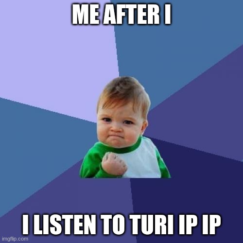 Success Kid Meme | ME AFTER I; I LISTEN TO TURI IP IP | image tagged in memes,success kid | made w/ Imgflip meme maker