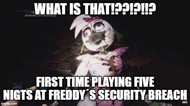 first time playing five nights at freddys security breach | WHAT IS THAT!??!?!!? FIRST TIME PLAYING FIVE NIGTS AT FREDDY´S SECURITY BREACH | image tagged in gaming,five nights at freddys | made w/ Imgflip meme maker