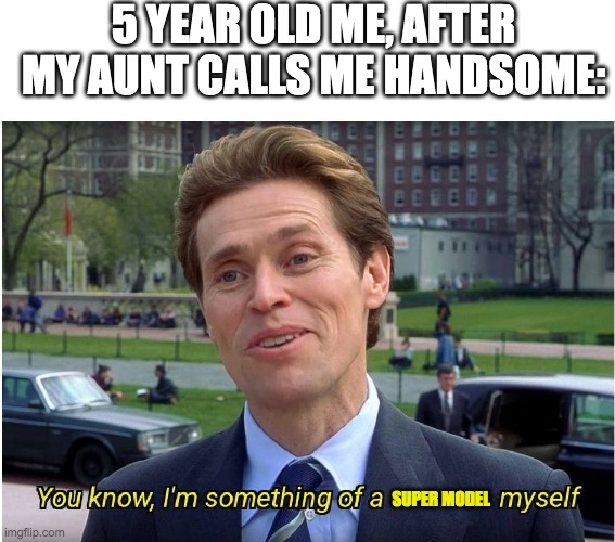 Had nothing to post, so here. | 5 YEAR OLD ME, AFTER MY AUNT CALLS ME HANDSOME:; SUPER MODEL | image tagged in you know i'm something of a scientist myself,gentleman | made w/ Imgflip meme maker