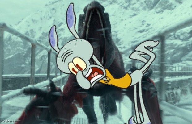 The Pyroraptor kills Squidward.mp3 | image tagged in jurassic park,jurassic world,dinosaur,raptor,squidward,spongebob | made w/ Imgflip meme maker