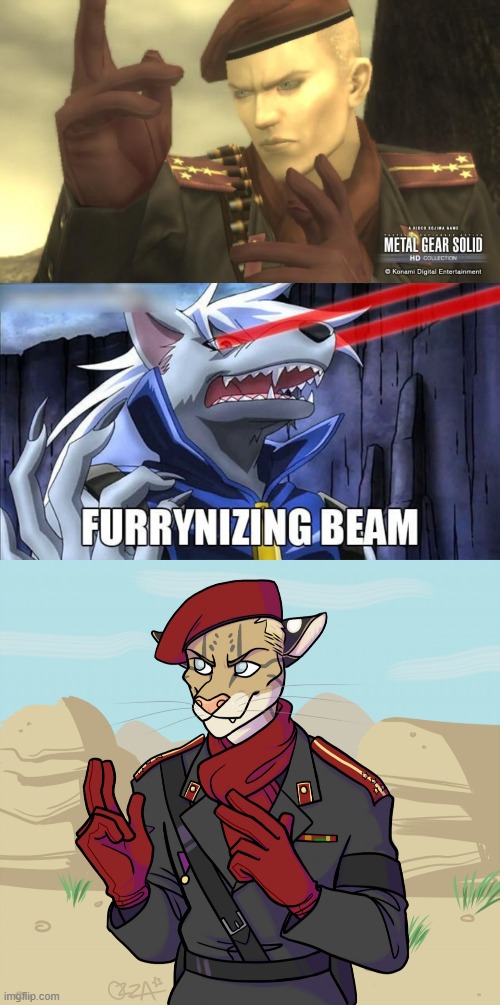 That looks spot-on! (By ozimono) | image tagged in furrynizing beam,furry,metal gear,revolver ocelot | made w/ Imgflip meme maker