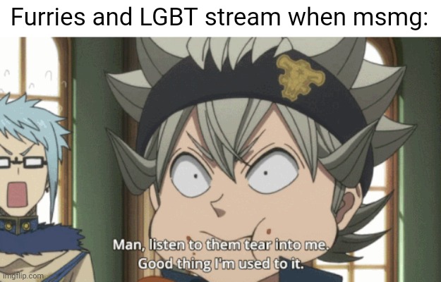 . | Furries and LGBT stream when msmg: | image tagged in e | made w/ Imgflip meme maker