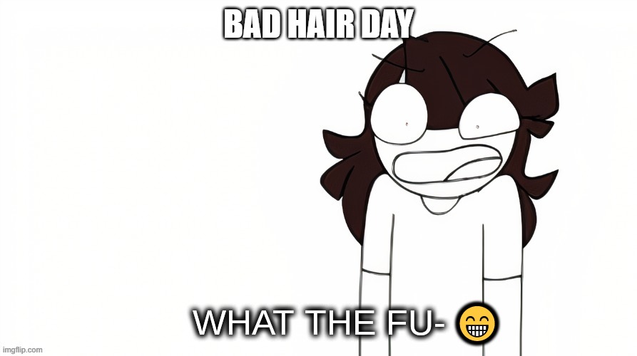 oh no |  BAD HAIR DAY; 😁 | image tagged in what the fu- | made w/ Imgflip meme maker