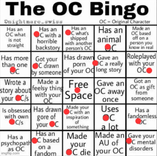 The OC bingo | image tagged in the oc bingo | made w/ Imgflip meme maker