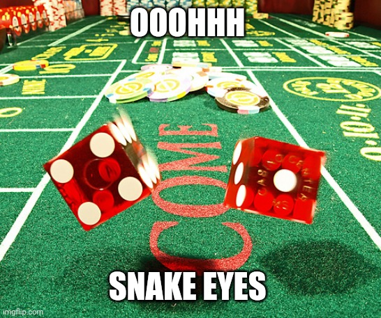 gamble dice craps | OOOHHH SNAKE EYES | image tagged in gamble dice craps | made w/ Imgflip meme maker