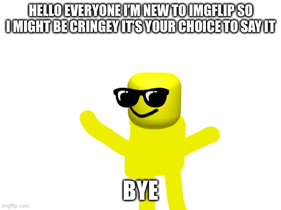 Hi :D | HELLO EVERYONE I’M NEW TO IMGFLIP SO I MIGHT BE CRINGEY IT’S YOUR CHOICE TO SAY IT; BYE | image tagged in blank white template | made w/ Imgflip meme maker