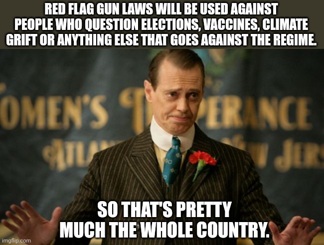 Just about everyone I know questions one of these things. | RED FLAG GUN LAWS WILL BE USED AGAINST PEOPLE WHO QUESTION ELECTIONS, VACCINES, CLIMATE GRIFT OR ANYTHING ELSE THAT GOES AGAINST THE REGIME. SO THAT'S PRETTY MUCH THE WHOLE COUNTRY. | image tagged in nucky | made w/ Imgflip meme maker