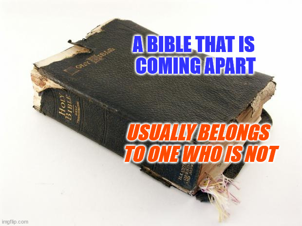 The Bible Survives | A BIBLE THAT IS 
COMING APART; USUALLY BELONGS 
TO ONE WHO IS NOT | image tagged in the bible survives | made w/ Imgflip meme maker