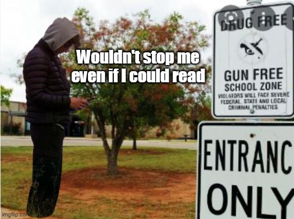 Make laws against all things bad PROBLEM SOLVED | Wouldn't stop me even if I could read | image tagged in guns are not the problem | made w/ Imgflip meme maker