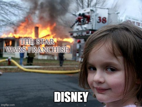 Disney | THE STAR WARS FRANCHISE; DISNEY | image tagged in memes,disaster girl | made w/ Imgflip meme maker