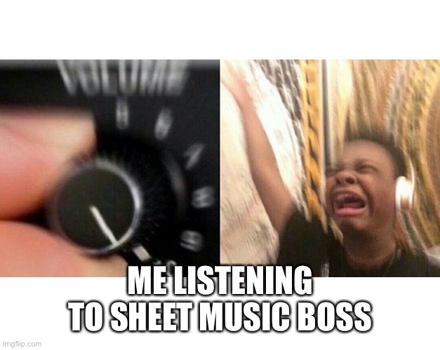 MAX VOLUME |  ME LISTENING TO SHEET MUSIC BOSS | image tagged in loud music | made w/ Imgflip meme maker