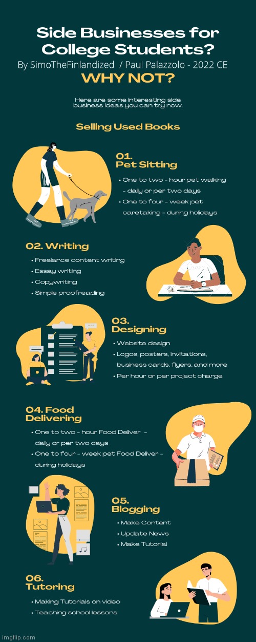 SIDE BUSINESSES FOR COLLEGE STUDENTS: By SimoTheFinlandized / Paul Palazzolo - 2022 CE | image tagged in simothefinlandized,college,business,infographic,tutorial | made w/ Imgflip meme maker