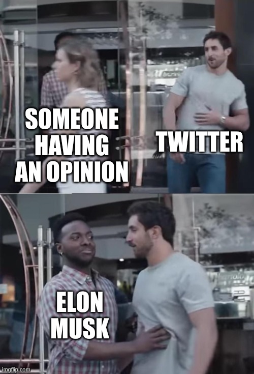 i may actually download twitter now ¯_(ツ)_/¯ | TWITTER; SOMEONE HAVING AN OPINION; ELON MUSK | image tagged in bro not cool | made w/ Imgflip meme maker