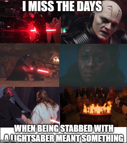 6 panel |  I MISS THE DAYS; WHEN BEING STABBED WITH A LIGHTSABER MEANT SOMETHING | image tagged in 6 panel | made w/ Imgflip meme maker