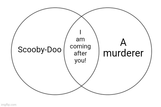 venn diagram | I am coming after you! A murderer; Scooby-Doo | image tagged in venn diagram | made w/ Imgflip meme maker