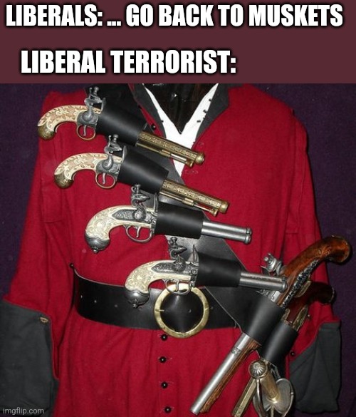 LIBERALS: ... GO BACK TO MUSKETS; LIBERAL TERRORIST: | image tagged in funny memes | made w/ Imgflip meme maker