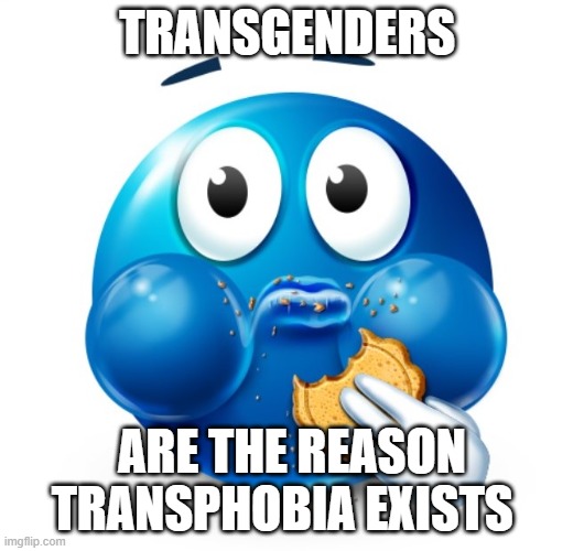 HI BUBONIC!1!1! (Bubonic note: OML HAI!1!!!1!!) | TRANSGENDERS; ARE THE REASON TRANSPHOBIA EXISTS | image tagged in blue guy snacking | made w/ Imgflip meme maker