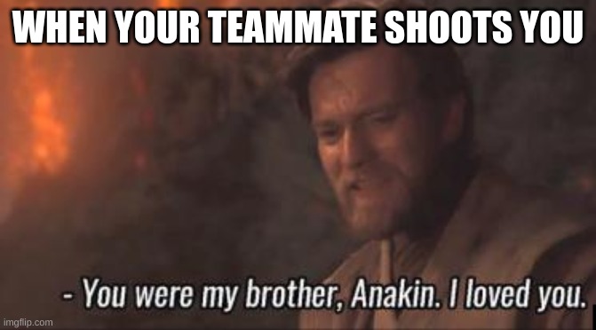 *internal screaming | WHEN YOUR TEAMMATE SHOOTS YOU | image tagged in you were my brother anakin i loved you | made w/ Imgflip meme maker