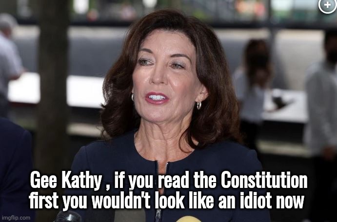 The Supreme Court says we can defend ourselves | Gee Kathy , if you read the Constitution first you wouldn't look like an idiot now | image tagged in kathy hochul demon woman,politicians suck,gun control,don't miss | made w/ Imgflip meme maker
