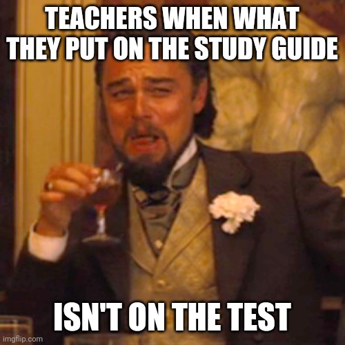 Laughing Leo Meme | TEACHERS WHEN WHAT THEY PUT ON THE STUDY GUIDE; ISN'T ON THE TEST | image tagged in memes,laughing leo | made w/ Imgflip meme maker
