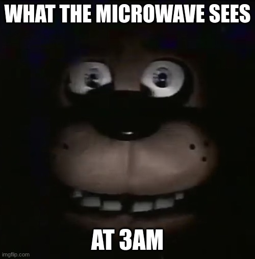 Me Hungy | WHAT THE MICROWAVE SEES; AT 3AM | image tagged in freddy | made w/ Imgflip meme maker
