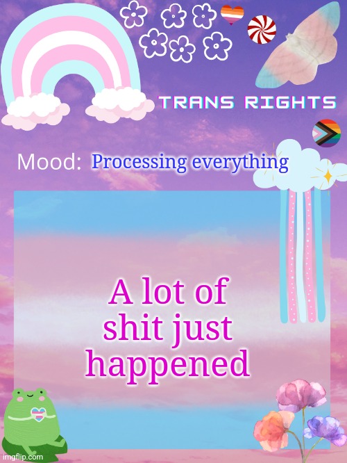 A lot of shit just happened; Processing everything | image tagged in trans announcement temp | made w/ Imgflip meme maker