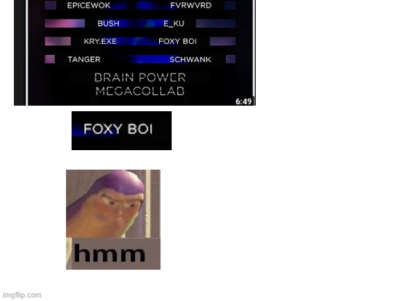 FOXY Boi? | image tagged in blank white template,buzz lightyear hmm | made w/ Imgflip meme maker