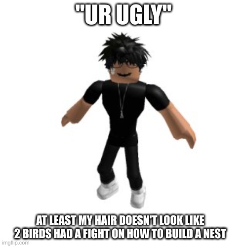 Idiot slender tries to insult the average normie on roblox by saying how a pixel avatar sucks! | What happens next is shocking! | "UR UGLY"; AT LEAST MY HAIR DOESN'T LOOK LIKE 2 BIRDS HAD A FIGHT ON HOW TO BUILD A NEST | image tagged in roblox slender | made w/ Imgflip meme maker