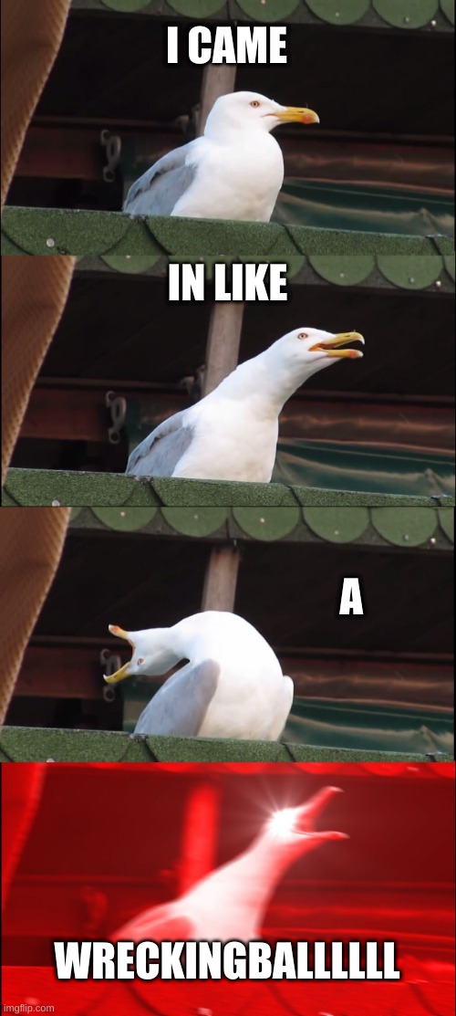 Inhaling Seagull | I CAME; IN LIKE; A; WRECKINGBALLLLLL | image tagged in memes,inhaling seagull | made w/ Imgflip meme maker