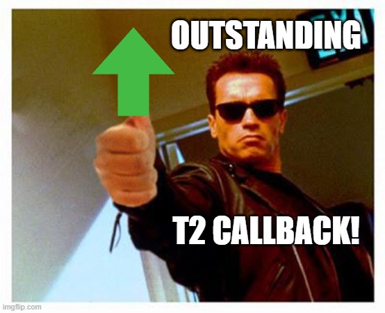 terminator thumbs up | OUTSTANDING T2 CALLBACK! | image tagged in terminator thumbs up | made w/ Imgflip meme maker
