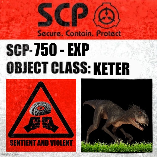 SCP - 750 - EXP | KETER; 750 - EXP | image tagged in scp label template keter | made w/ Imgflip meme maker