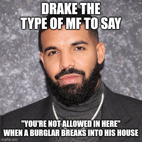 Drake be like | DRAKE THE TYPE OF MF TO SAY; "YOU'RE NOT ALLOWED IN HERE" WHEN A BURGLAR BREAKS INTO HIS HOUSE | image tagged in drake meme | made w/ Imgflip meme maker