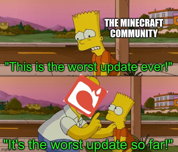 1.19 | THE MINECRAFT COMMUNITY; "This is the worst update ever!"; "It's the worst update so far!" | image tagged in simpsons so far,funny,memes,mojang,oh wow are you actually reading these tags | made w/ Imgflip meme maker