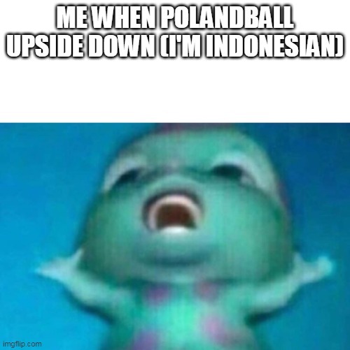 fuzzy blue guy | ME WHEN POLANDBALL UPSIDE DOWN (I'M INDONESIAN) | image tagged in fuzzy blue guy | made w/ Imgflip meme maker