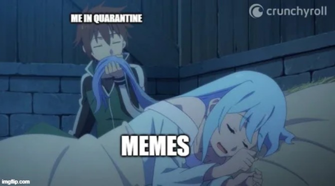 How people like me keep themselves entertained during quarantine (accidentally deleted the original one) | image tagged in kazuma sniffing aqua's hair,anime,manga,light novel,quarantine,covid-19 | made w/ Imgflip meme maker