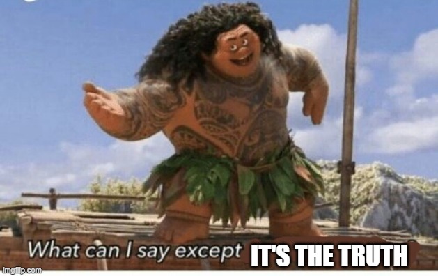 Moana maui what can I say except blank | IT'S THE TRUTH | image tagged in moana maui what can i say except blank | made w/ Imgflip meme maker
