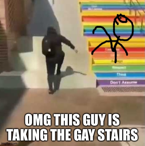 gay stairs | OMG THIS GUY IS TAKING THE GAY STAIRS | image tagged in gay stairs | made w/ Imgflip meme maker